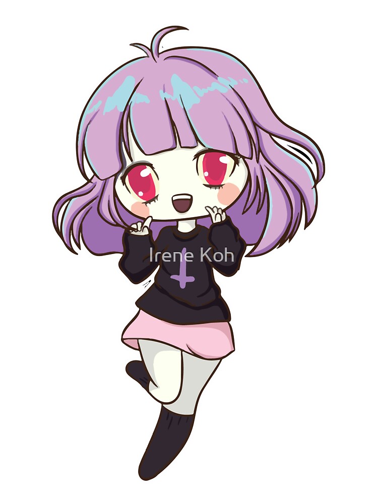 Kawaii Pastel Goth Aesthetic Anime Chibi Girl with Purple Hair