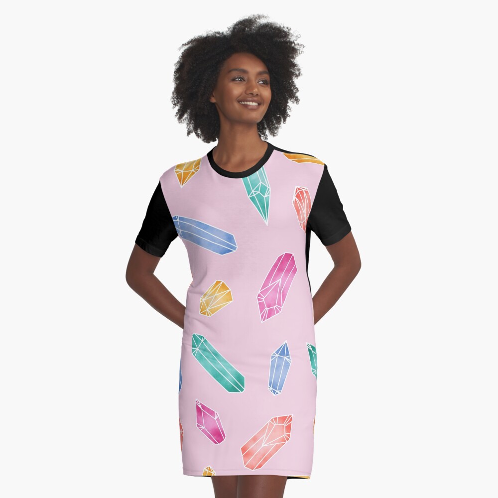 Crystals Pattern - Candy Pink Graphic T-Shirt Dress