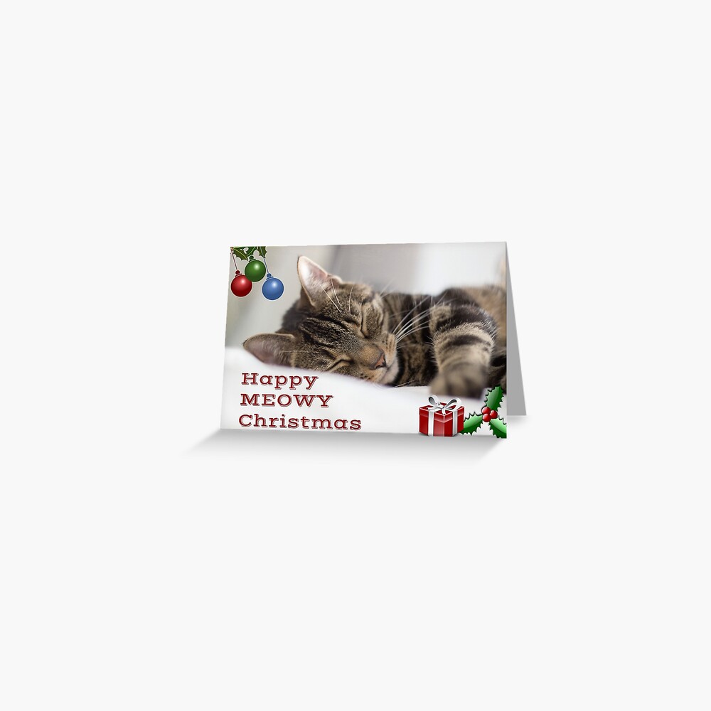 Happy Meowy Christmas Tabby Cat Greetings Greeting Card