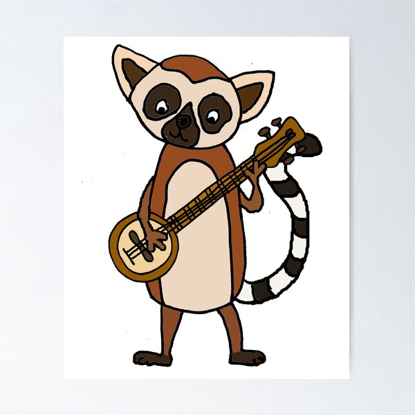 Item preview, Cute Lemur Playing Banjo Cartooon designed and sold by Nature's Fancy.