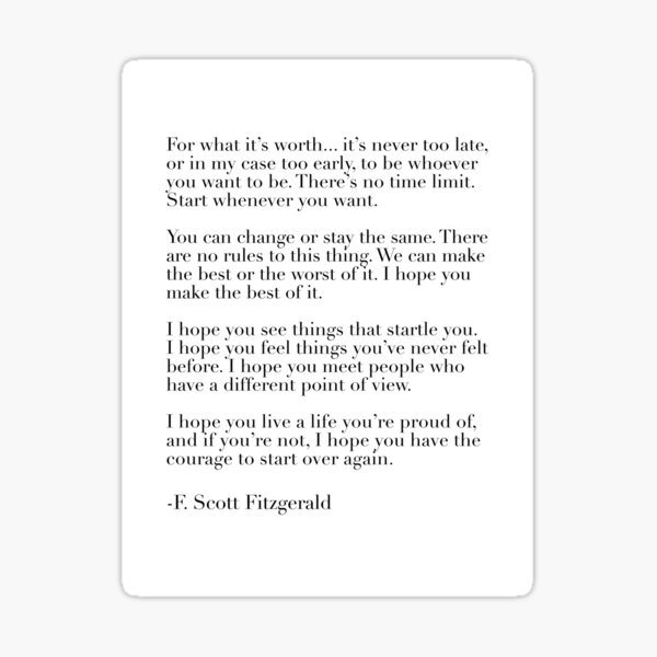 Artikel-Vorschau von für das, was es wert ist - Fitzgerald Zitat, designt und verkauft von typutopia.