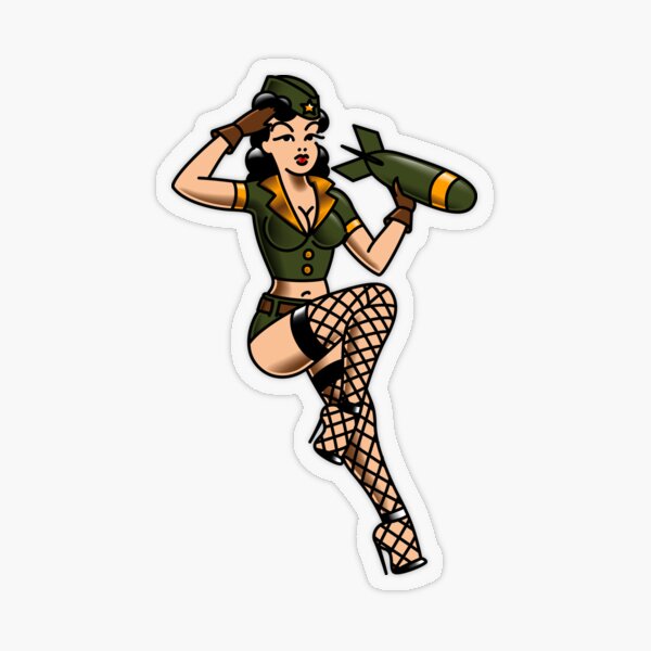 Salty-Dog American Traditional Patriotic Bomber Gal Pin-up Transparent Sticker