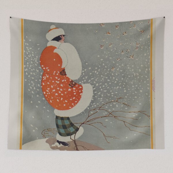 Item preview, Vintage Christmas Lady in Blowing Snow (1914) designed and sold by BravuraMedia.
