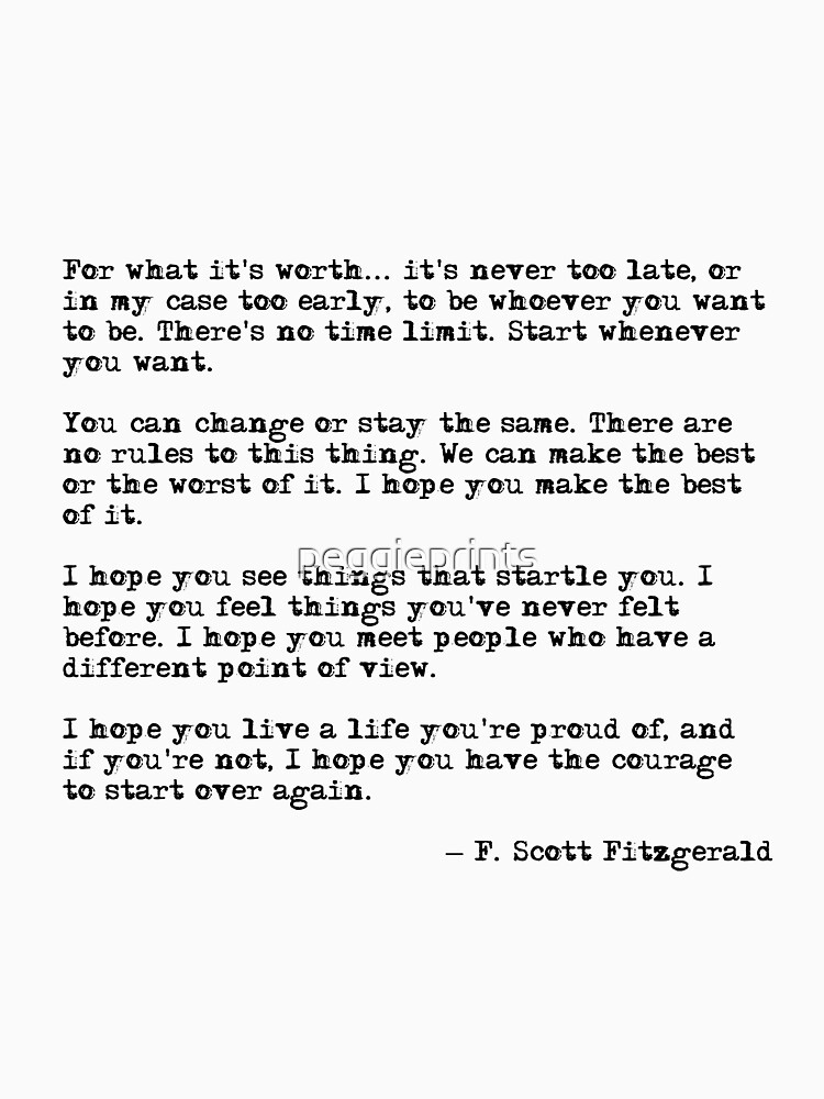 For what it's worth - F Scott Fitzgerald quote by peggieprints