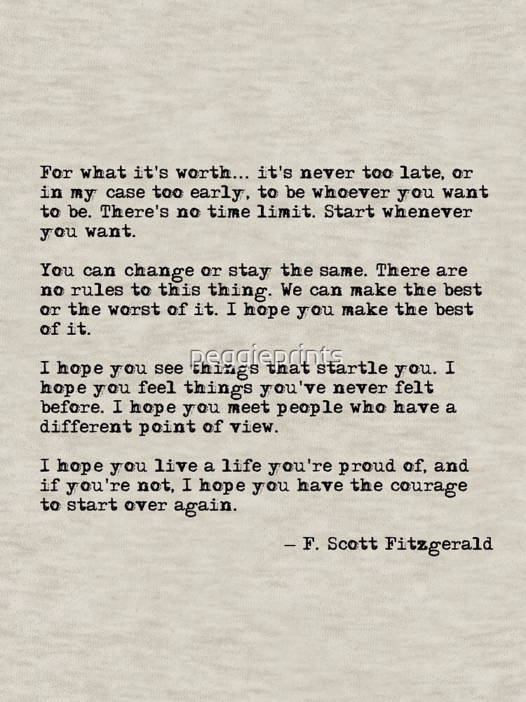 For what it's worth - F Scott Fitzgerald quote by peggieprints