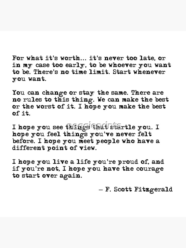 For what it's worth - F Scott Fitzgerald quote by peggieprints