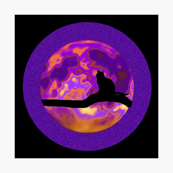 Item preview, Black Cat Purple Moon Planet designed and sold by TLSDesigns.