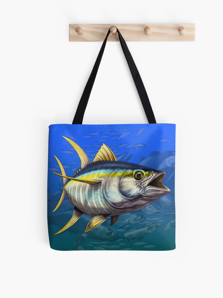 Yellowfin Tuna Many Fish Background Tote Bag for Sale by