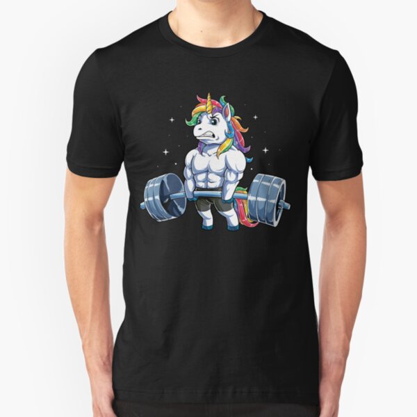 Unicorn Weightlifting T shirt Fitness Gym Deadlift Rainbow Gifts Party Men Women Slim Fit T-Shirt