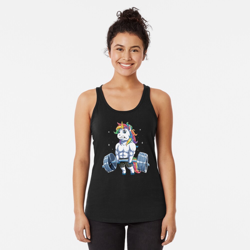 Unicorn Weightlifting T shirt Fitness Gym Deadlift Rainbow Gifts Party Men Women Racerback Tank Top