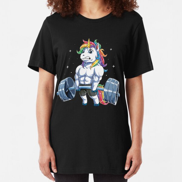 Unicorn Weightlifting T shirt Fitness Gym Deadlift Rainbow Gifts Party Men Women Slim Fit T-Shirt