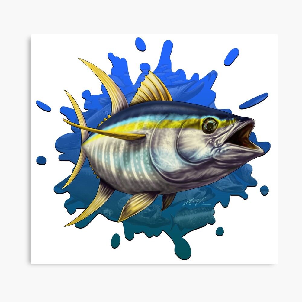 Yellowfin Tuna Many Fish Splash Metal Print for Sale by