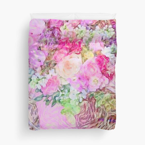 shabby chic painted, peonies, roses,shabby chic, painted, roses, floral,flowers,vintage,victorian,belle epoque,girly,soft,feminine,modern,trendy Duvet Cover
