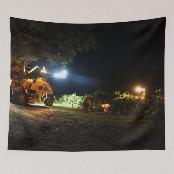 Item preview, Dramatic Night Grape Harvest - Illuminated Mechanical Harvester in Adelaide Hills Vineyard - Magpie Springs designed and sold by MagpieSprings.