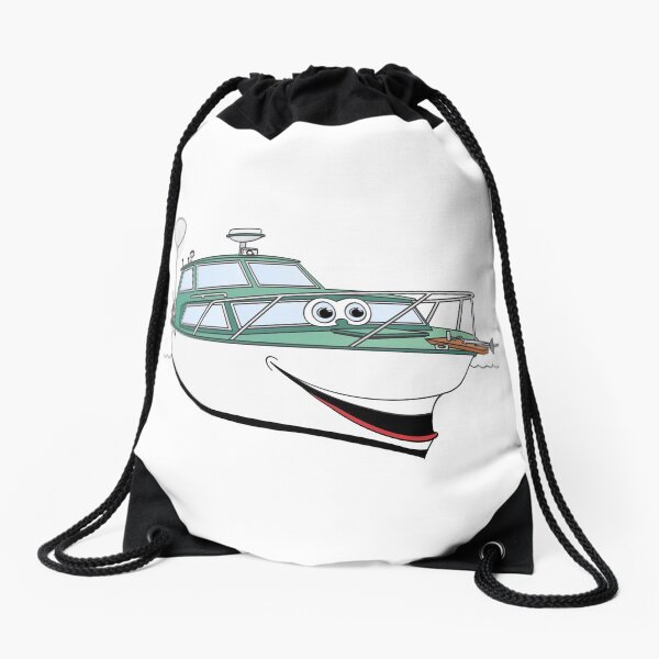 Green Motor Boat II Cartoon Drawstring Bag