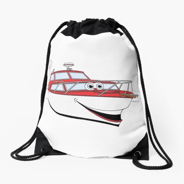 Red Motor Boat II Cartoon Drawstring Bag