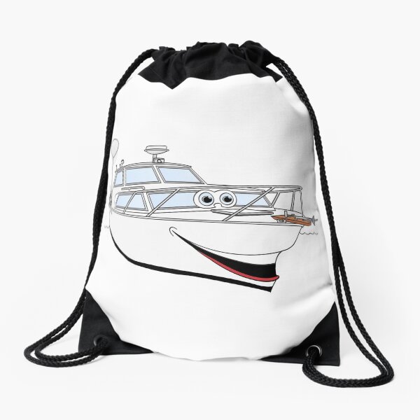 White Motor Boat Cartoon Drawstring Bag