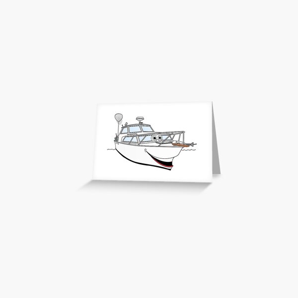 White Motor Boat Cartoon Greeting Card
