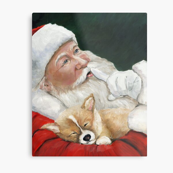 Pembroke Welsh Corgi and Santa Claus Metal Print
