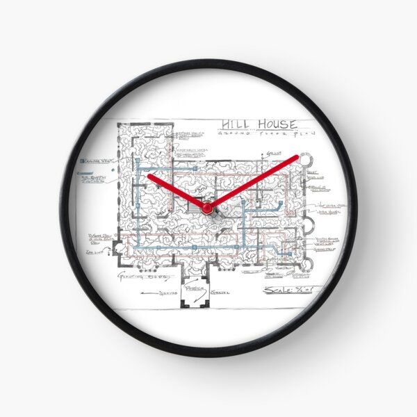 Hill House blueprint with Forever House repeated dozens of times Clock