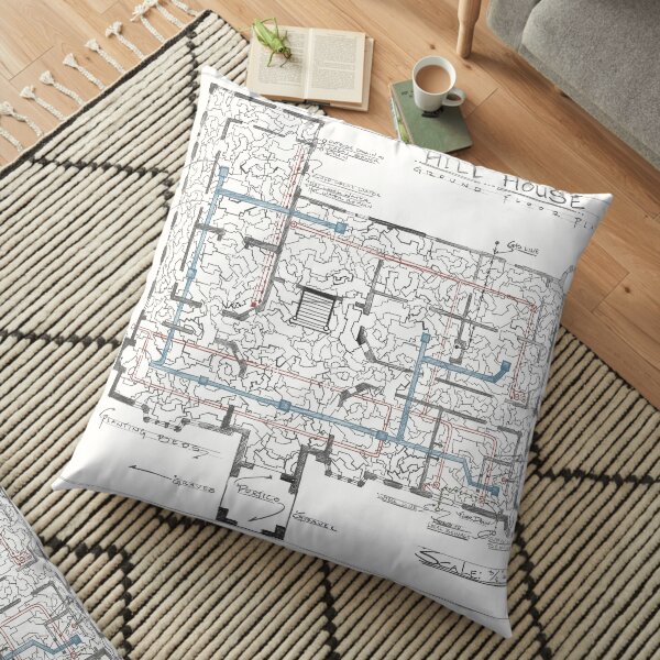 Hill House blueprint with Forever House repeated dozens of times Floor Pillow