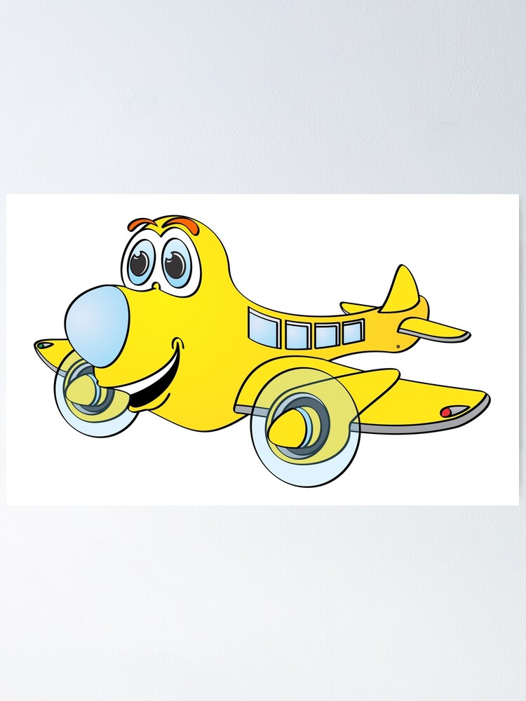 Poster Dibujos Animados De Avion De Nariz Azul Amarillo De Graphxpro Redbubble