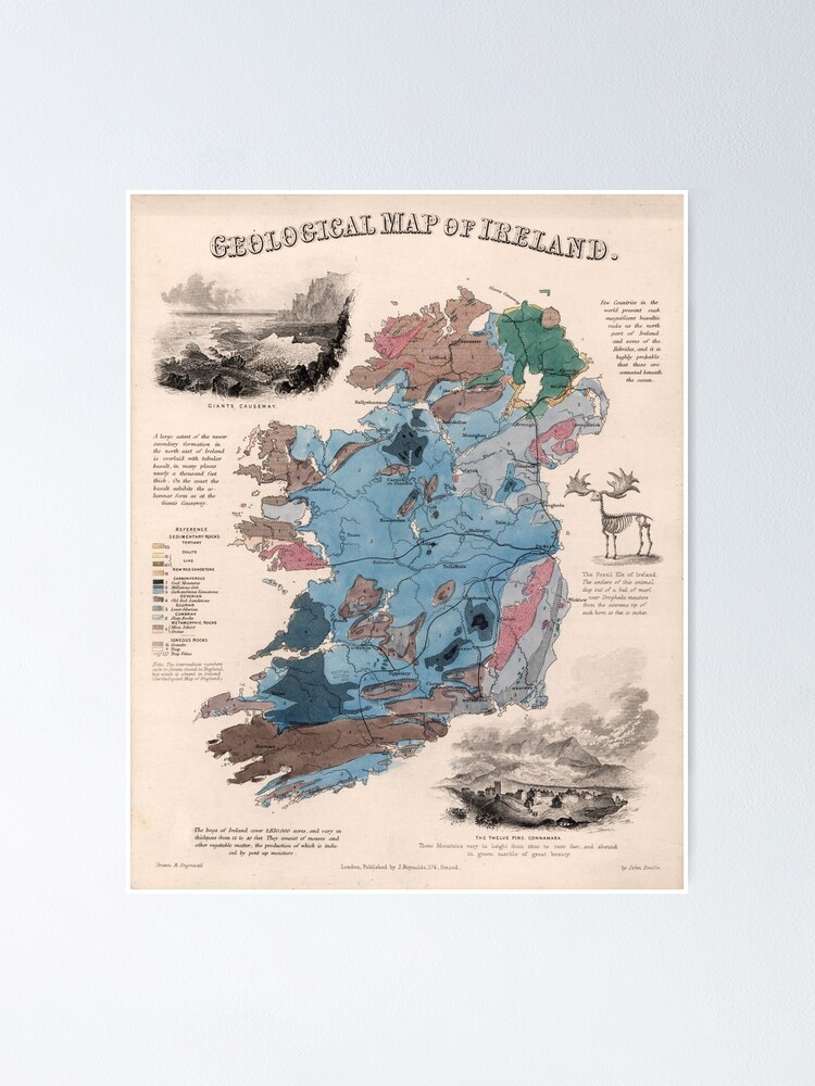 Map Of Ireland Poster Vintage Geological Map Of Ireland (1850)" Poster By Bravuramedia | Redbubble
