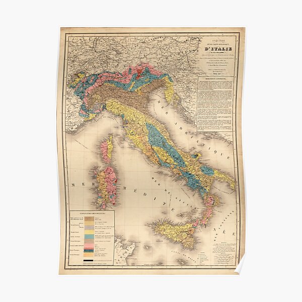 Vintage Italy Geology Map (1844) Poster