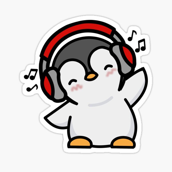 "Cute Penguin Listening To Music RED" Sticker for Sale by missnisa
