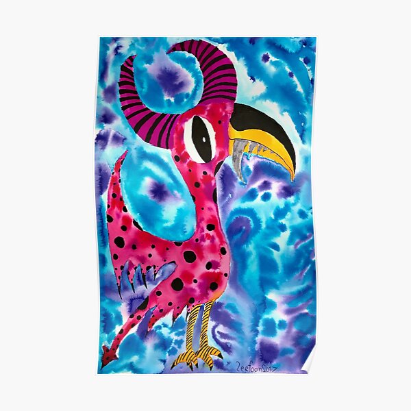 Pink flamingo stork heron bird crane painting Poster