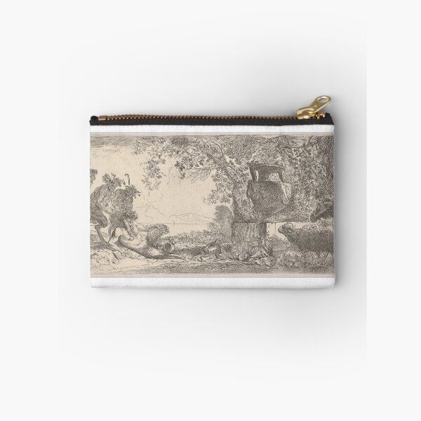 Item preview, Pan reclining at left with two standing satyrs, a large vase on a pedestal at right designed and sold by guagamela617.