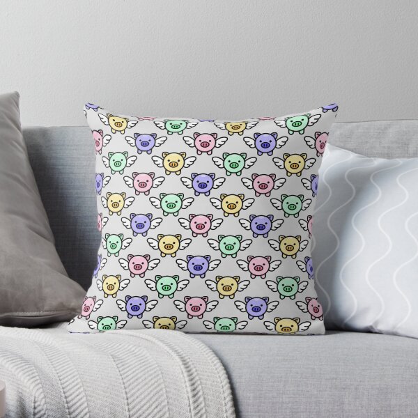 When Pigs Fly: Rainbow Throw Pillow