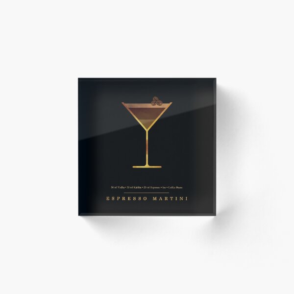 Espresso Martini Cocktail - Classic Cocktails Series - Black and Gold - Modern, Minimal Decor Acrylic Block