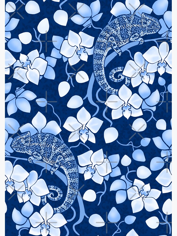 Chameleons and orchids in blue by Elenanaylor