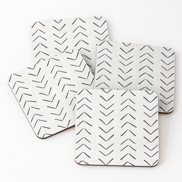 Mud Cloth Big Arrows in White and Black Coasters (Set of 4)