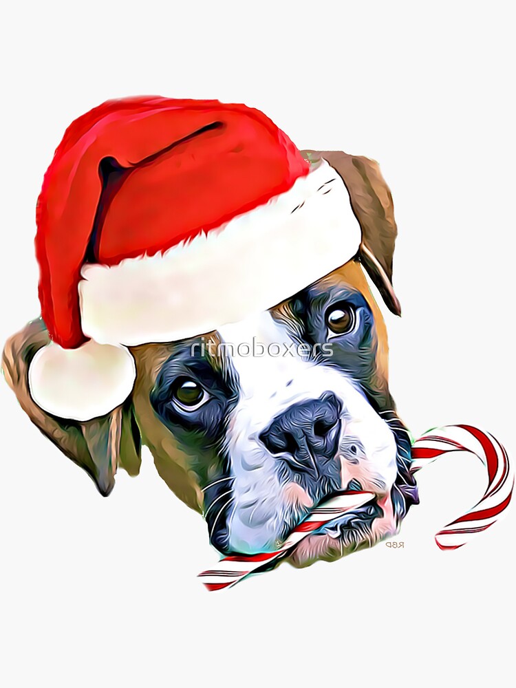 "Christmas Boxer Dog" Sticker by ritmoboxers Redbubble