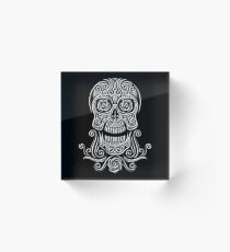 Day Of The Dead Skull - 02 Black White Grunge Acrylic Block