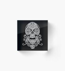 Day Of The Dead Skull - 03 Black White Grunge Acrylic Block