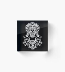 Day Of The Dead Skull - 04 Black White Grunge Acrylic Block