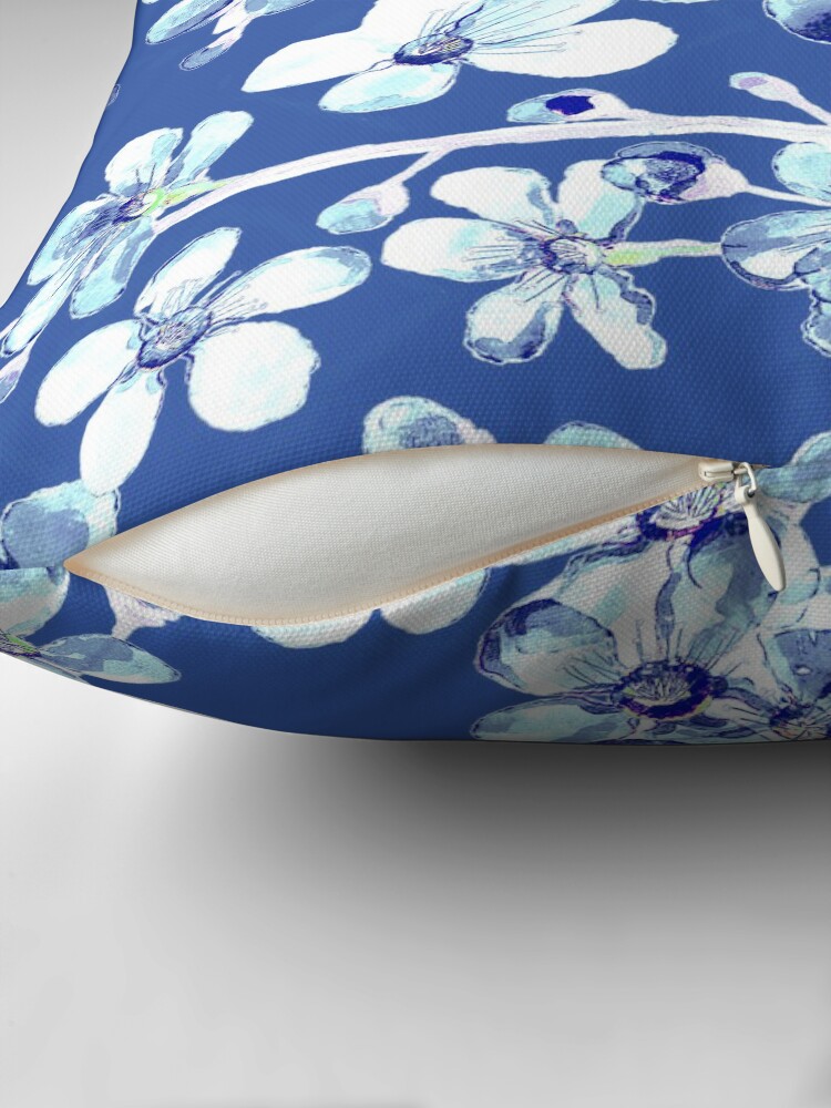 Thumbnail 2 of 4, Pillow, blue and white cherry blossom, Chinoiserie, Hamptons Style interiors. designed and sold by MagentaRose.