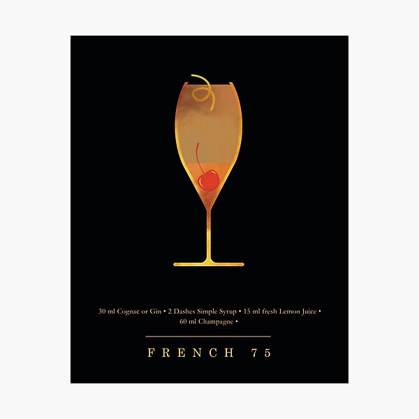 Item preview, French 75 Cocktail - Classic Cocktails Series - Black and Gold - Modern, Minimal Decor designed and sold by Studio Grafiikka.