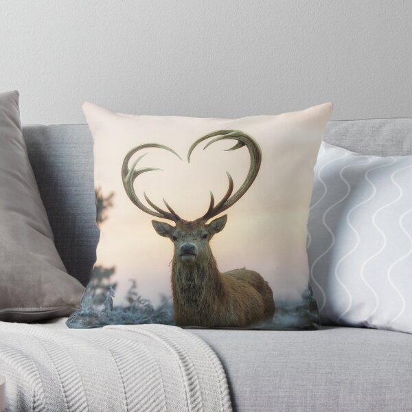 Stag With the Heart Shaped Antlers (love you deer) Throw Pillow