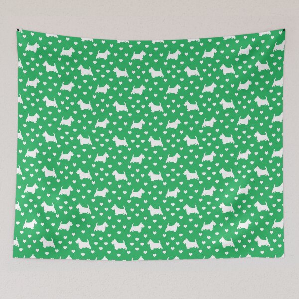 Item preview, White Scottish Terriers (Scottie Dogs) & Hearts on Green designed and sold by Karen McFarland.