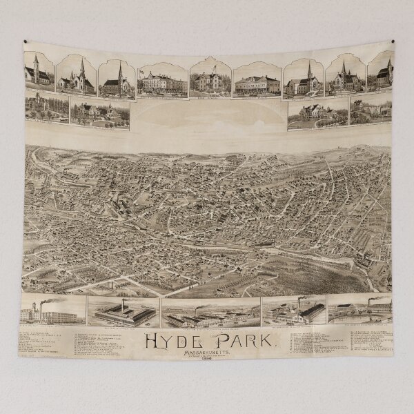Item preview, Vintage Pictorial Map of Hyde Park MA (1890) designed and sold by BravuraMedia.