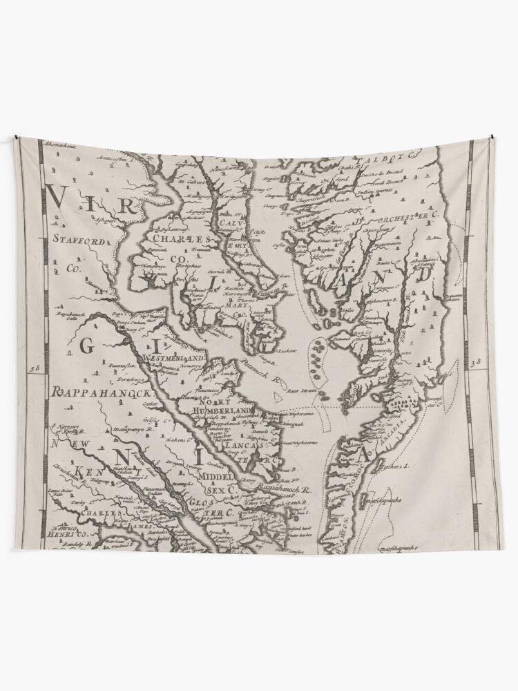 "Vintage Map of The Chesapeake Bay (1681)" Tapestry by BravuraMedia 