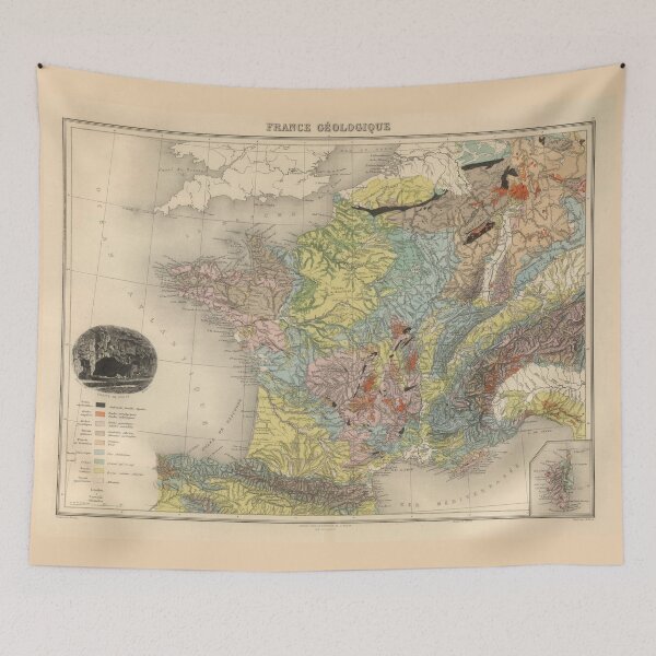 Item preview, Vintage Geology Map of France (1892) designed and sold by BravuraMedia.