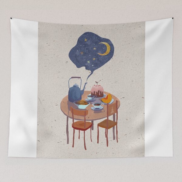 Item preview, Festive table with pudding, kettle, moon and stars. designed and sold by zatmeniee.