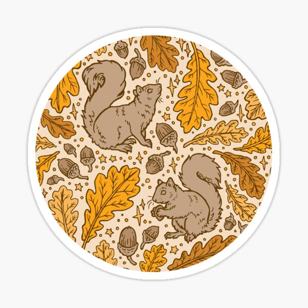 Oak & Squirrels | Animal Autumn Nature Pattern Sticker