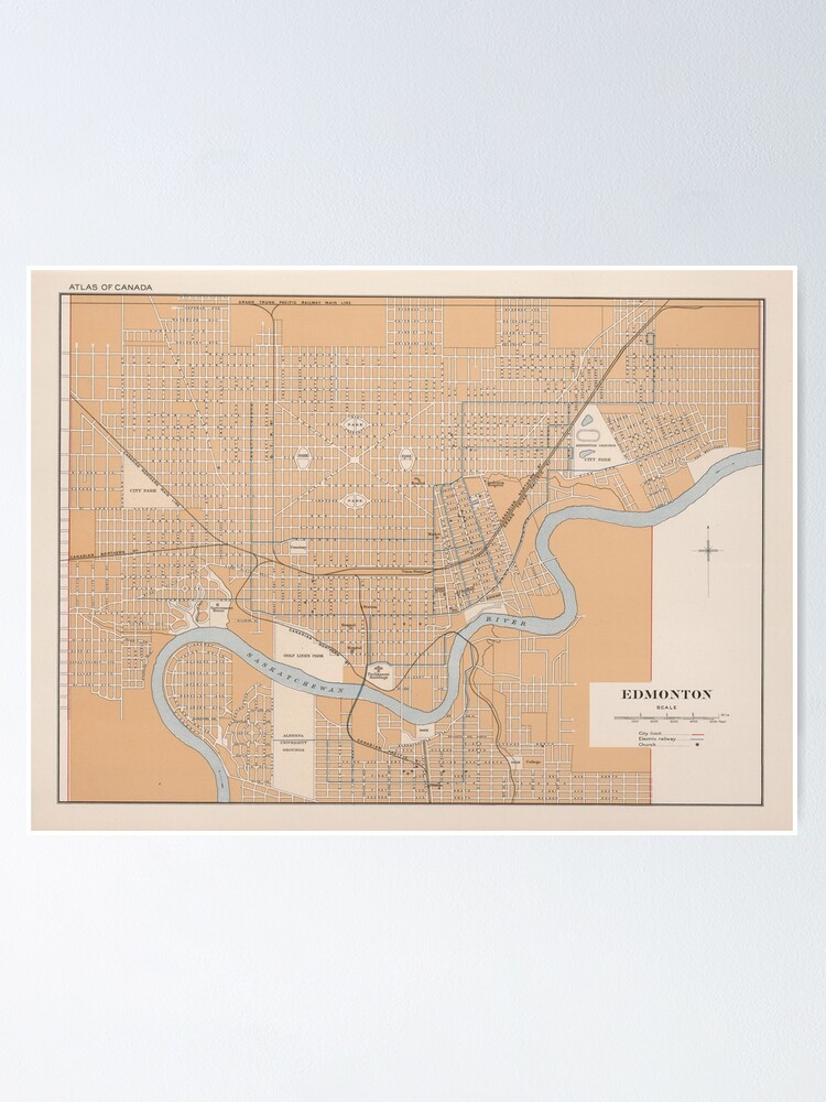 "Vintage Map of Edmonton Canada (1915)" Poster by BravuraMedia Redbubble
