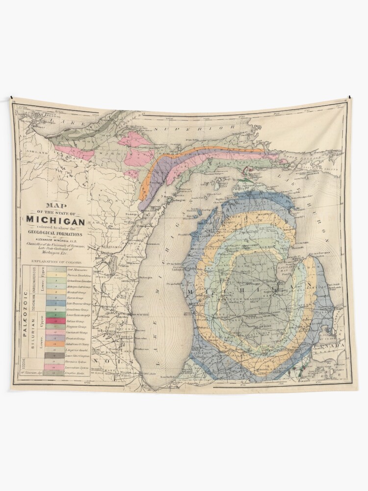 "Vintage Michigan Geology Map (1873)" Tapestry by BravuraMedia  Redbubble